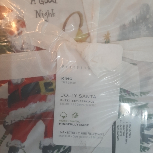 Pottery Barn Jolly Santa KING Cotton Percale Sheet Set - Picture 4 of 12
